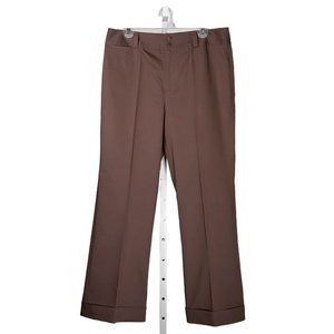 Ralph Lauren Women's Chino Pants Brown Stretch Wide Leg Cuffed Trousers Size 12